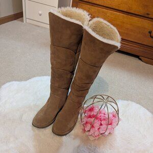 UGG Sibley Shearling Tall Over The Knee Suede Boots, Chestnut, Size 7